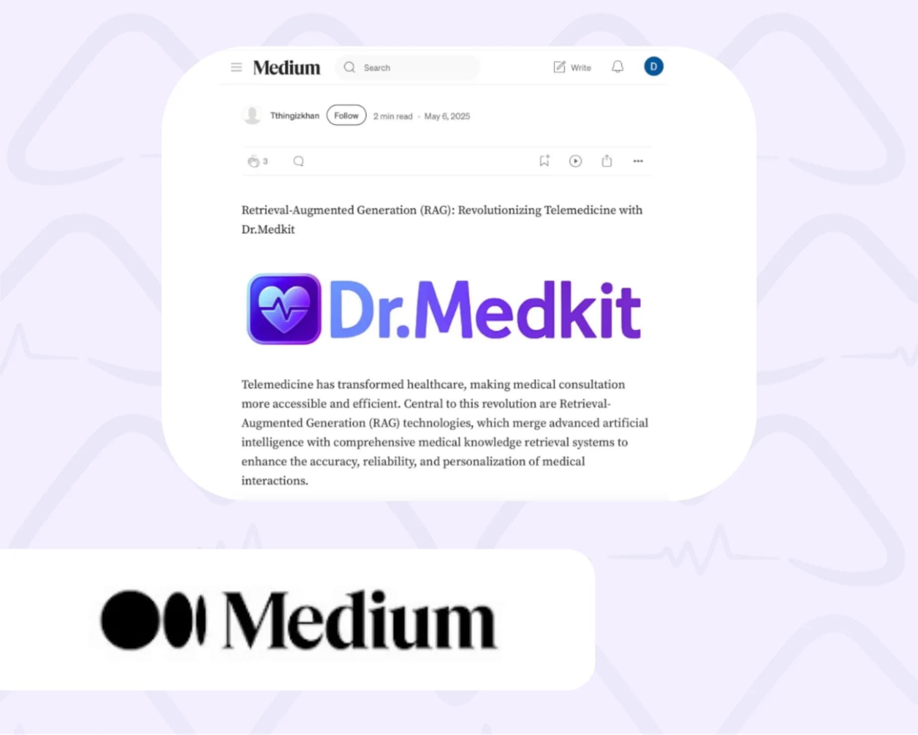 Screenshot of the Dr.Medkit RAG and telemedicine post on Medium