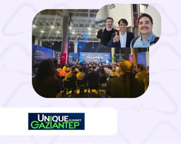 A packed hall at Unique Summit Gaziantep and three members of the Dr.Medkit team